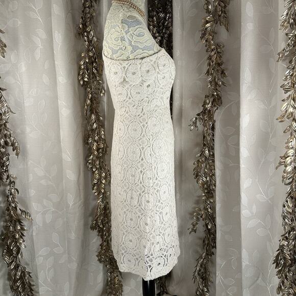 Merona Women’s 6 Off-White Lace Crochet One-Shoulder Dress Scallop‎ Hem Cocktail - Picture 4 of 13